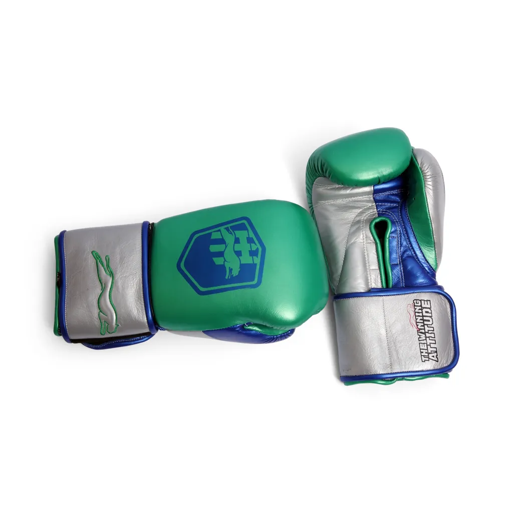 Harrier Pro Boxing Gloves | Green & Silver - Image 5