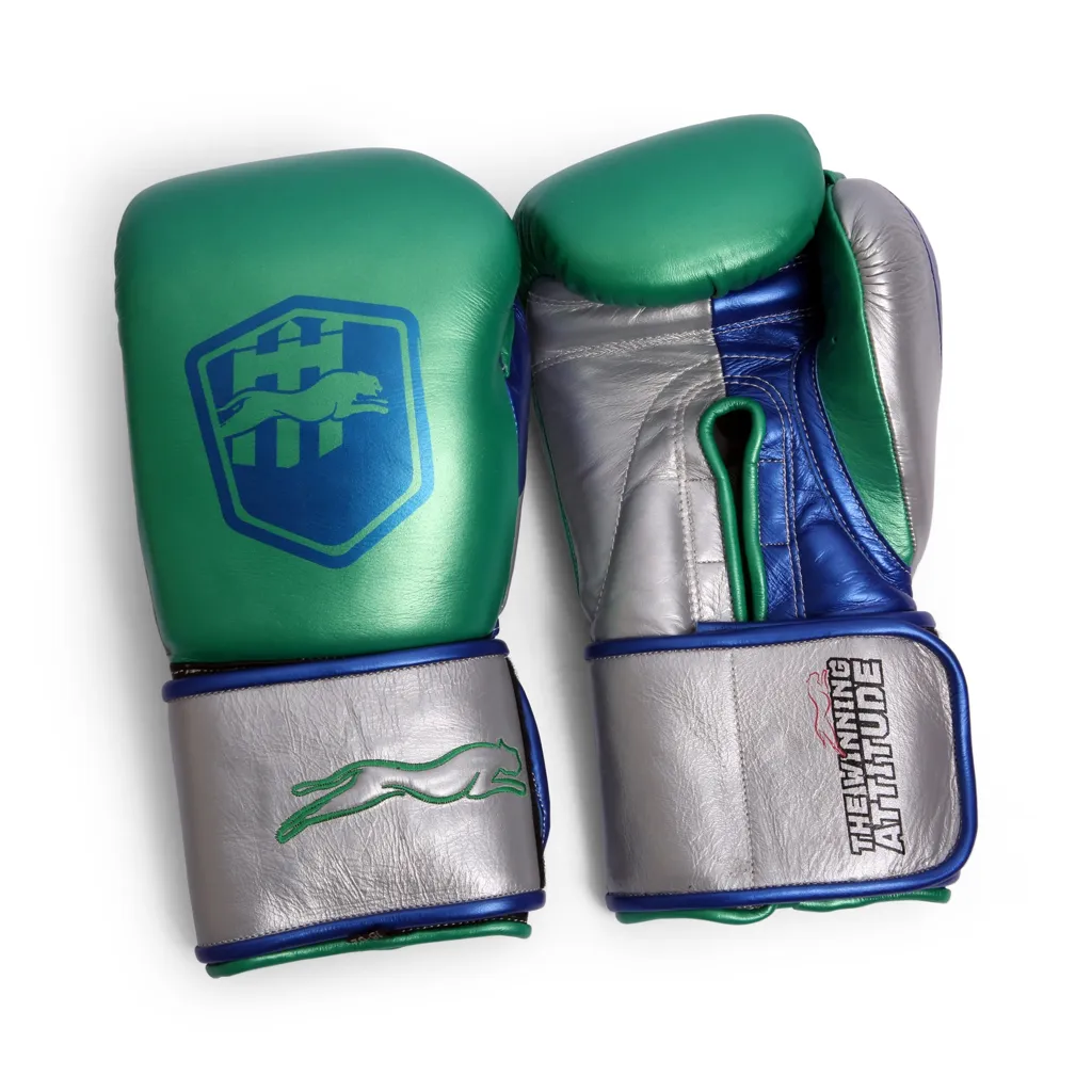 Harrier Pro Boxing Gloves | Green & Silver - Image 3