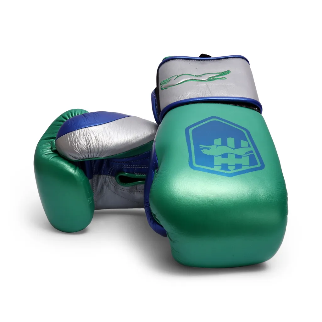 Harrier Pro Boxing Gloves | Green & Silver - Image 2