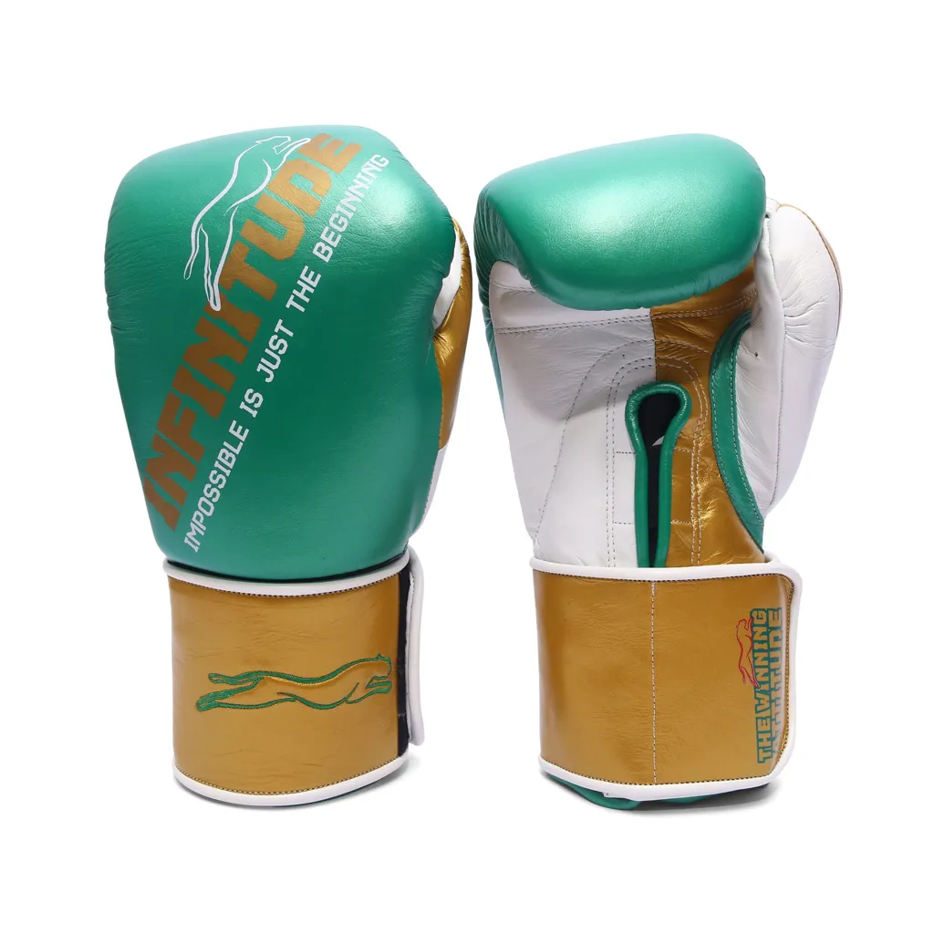 Harrier Pro Boxing Gloves | Green & Gold - Image 3