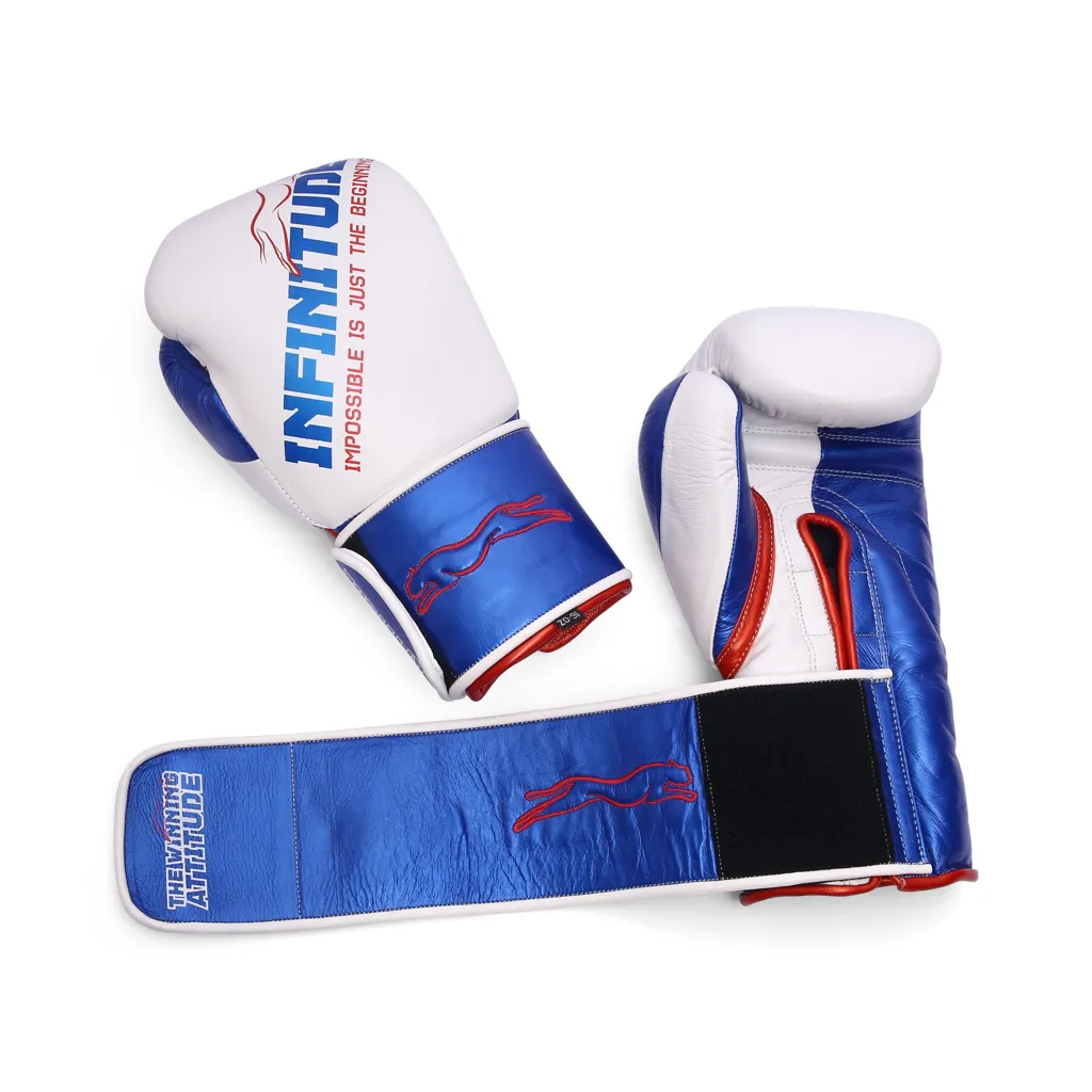 Harrier Pro Boxing Gloves | White & Blue - Image 3